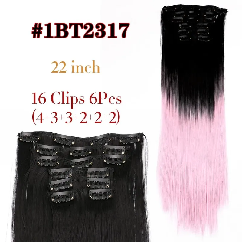 คลิปสีดำในส่วนขยายตรง 22 "ยาวสังเคราะห์หนาคลิปบนผมสำหรับผู้หญิง 6 ชิ้น/เซ็ต CURLY Full HEAD งานแต่งงานทุกวัน — image 26