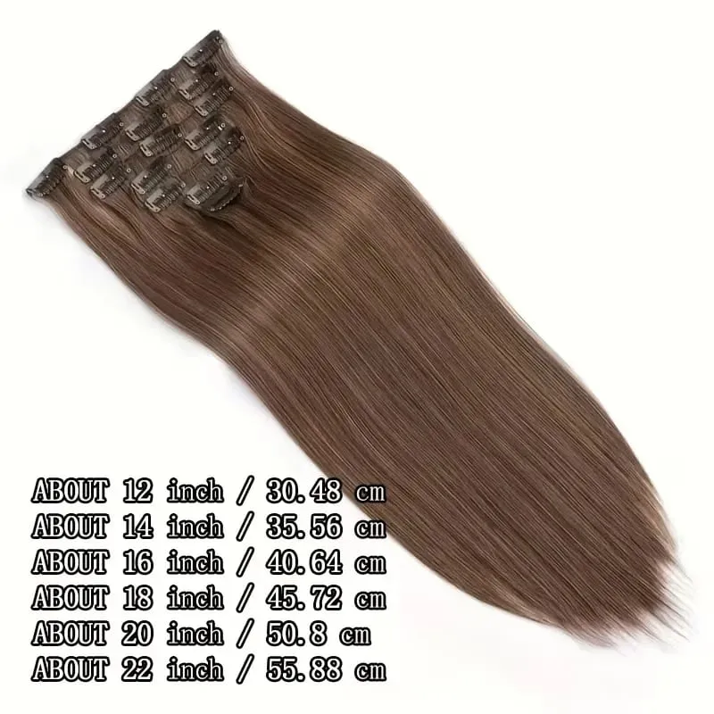 Coiffure longue droite 16 Clips 7 pièces/ensemble Extensions de cheveux postiches synthétiques blondes noires naturelles résistantes à la chaleur pour les femmes Kp — image 4