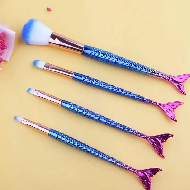 4pcs 전문 인어 메이크업 브러쉬 세트 아이 섀도우 아이 라이너 고품질 뷰티 메이크업 브러쉬 도구 눈썹 미용 도구 키트 — image 4