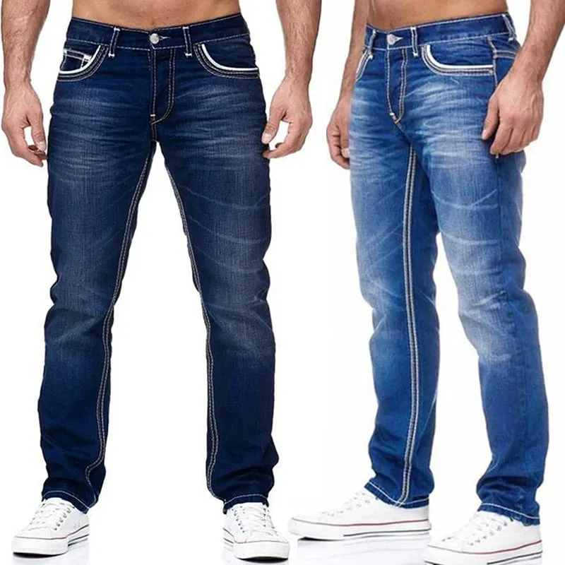 Jeans Pria Celana Lurus Hitam Celana Kasual Denim Saku Musim Semi Autmun Celana Jeans Pria Kualitas Tinggi Biru Muda — image 2