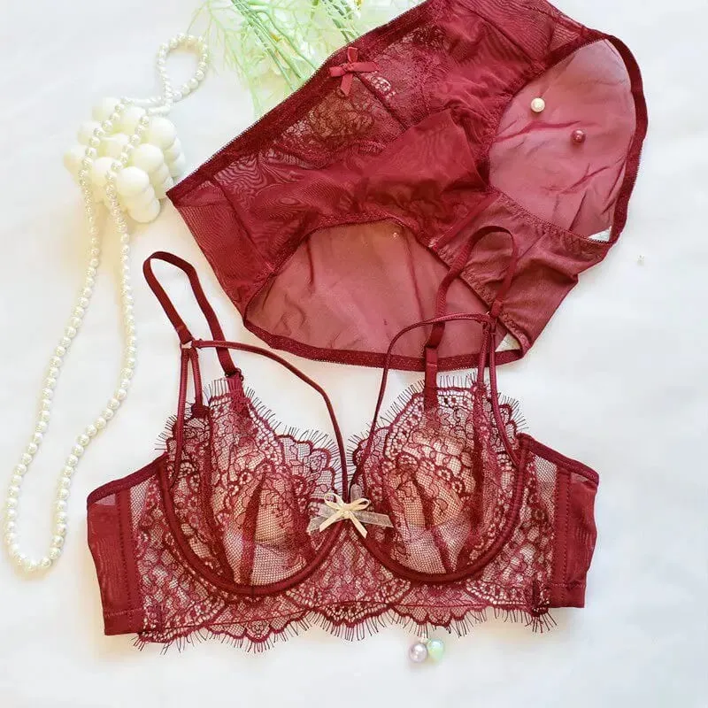 Coreano Tendenza Calda Puro Desiderio Reggiseno di Pizzo Set Con Ferretto Tazza Sottile Push Up Busto Grande Visivamente Piccolo Anti Droop Lingerie 32-38 Hot — image 14
