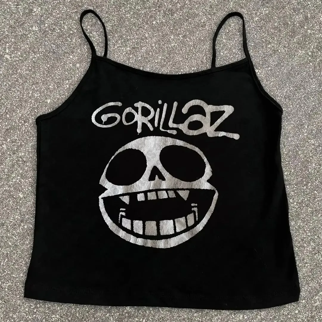 Women Gothic Spider Web Print Cami Tank Top Sleeveless Spaghetti Strap Y2K Slim Cropped Camisole Dark Punk Streetwear Tops — image 10