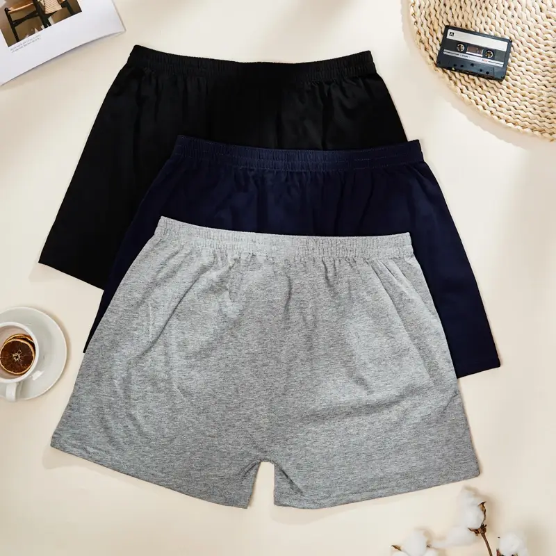 3PCS 100% Cotton Solid Color Men's Aro Pants Breathable Comfortable Men's Panties Home Leisure Men's Underwear Loose Fit Shorts — image 2