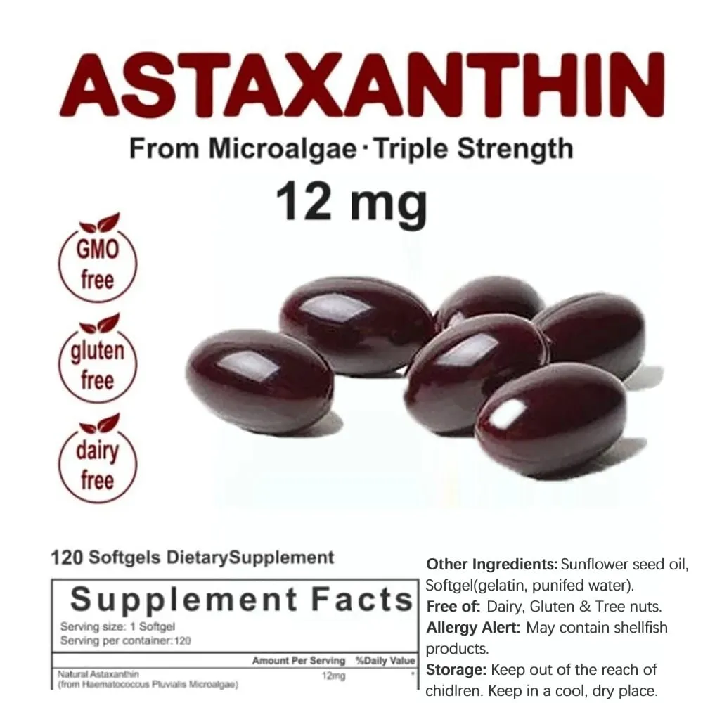 Triple Strength Astaxanthin 12มก. - อาหารเสริมต้านอนุมูลอิสระแอสตาแซนธินจากธรรมชาติที่ผ่านการตรวจสอบแล้วปลอดจีเอ็มโอและปราศจากกลูเตน - 120 ซอฟท์เจล — image 5