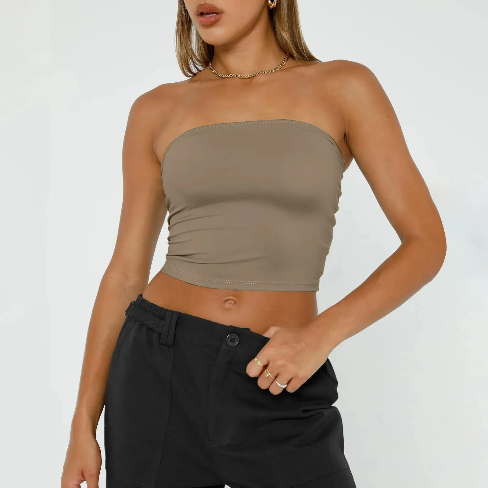 Trägerloses Crop-Top für Damen, Basic, rückenfrei, ärmellos, Bandeau, niedlich, sexy Tops, Trend, Street-Fashion, klassisch, einfarbig, Röhren-Tops — image 14