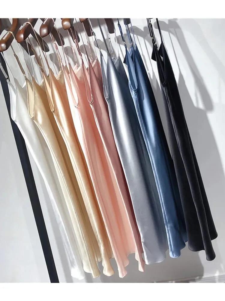 SuyaDream – Mini robe en soie véritable pour femme, 19mm, sans manches, couleur unie, bretelles Spaghetti, vêtements de nuit élégants et chics, 100%, 2025 — image 4