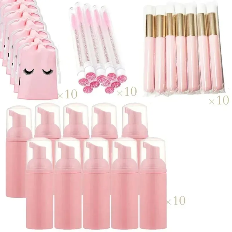 40pcs Empty Lash แชมพูขวดและชุดแปรงปั๊มโฟมและจมูก Pore แปรงทำความสะอาดลึก Eyelash EXTENSION TUBE