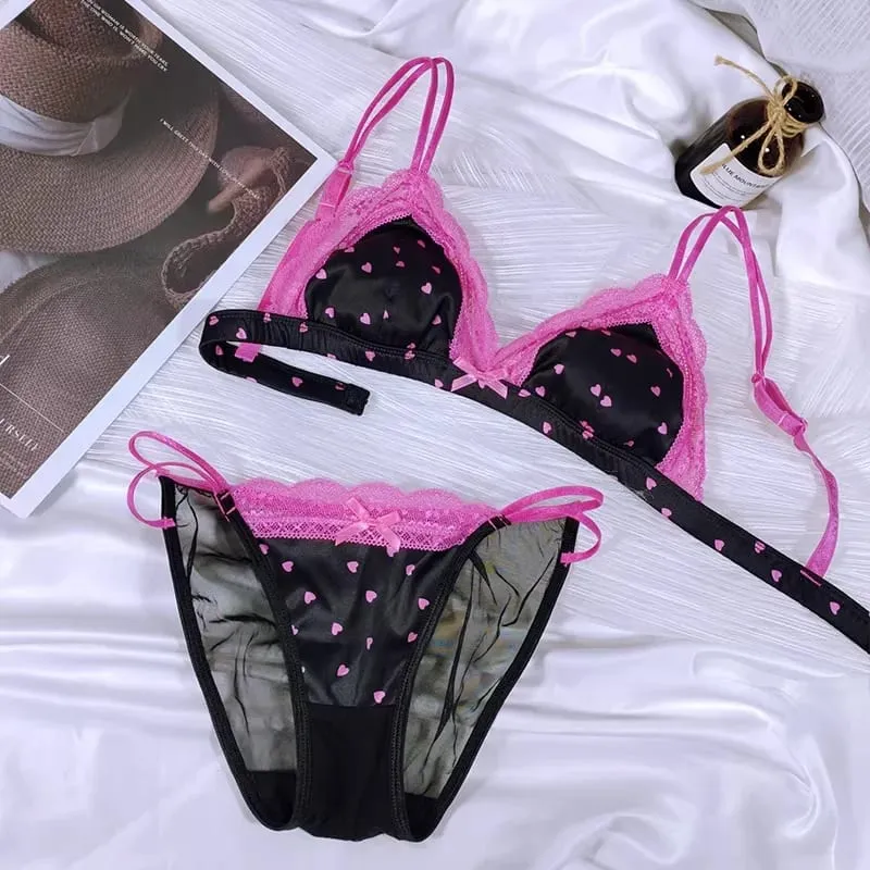 Bralette Perancis Klasik Tanpa Underwire Renda Elegan Cawan Kecil Pakaian Dalam Wanita Fesyen Set Bra 3 Keping dengan Cawan Berbentuk Lembut — image 5