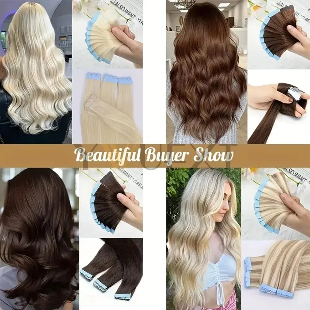 Invisible Mini Tape In Human Hair Extensions Seamless Adhesive Natural Straight Hair 12-24 Inches Machine Remy Hair 10pcs/pack — image 5