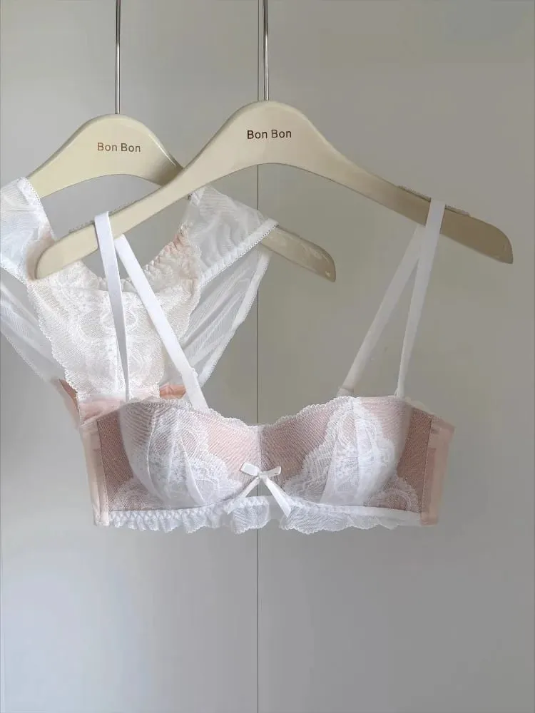 ภาษาฝรั่งเศสคำลูกไม้ครึ่งถ้วย Bra ชุดไร้สาย Push Up เล็กเพิ่มลิฟท์ป้องกันการหย่อนคล้อย Comfort ชุดชั้นในเซ็กซี่ชุดสำหรับสตรี — image 1