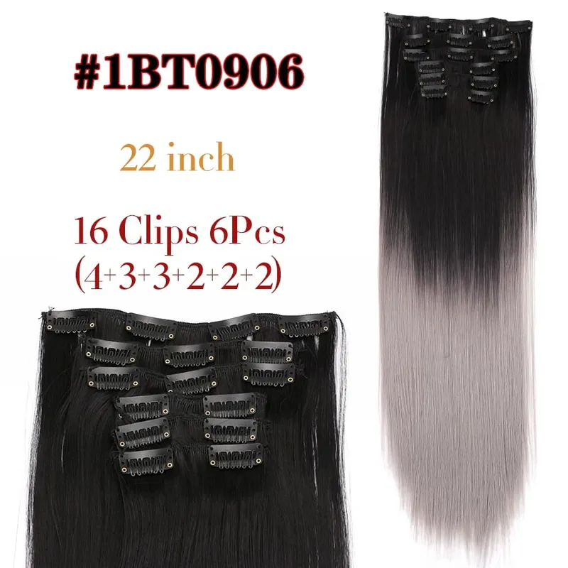 คลิปสีดำในส่วนขยายตรง 22 "ยาวสังเคราะห์หนาคลิปบนผมสำหรับผู้หญิง 6 ชิ้น/เซ็ต CURLY Full HEAD งานแต่งงานทุกวัน — image 32