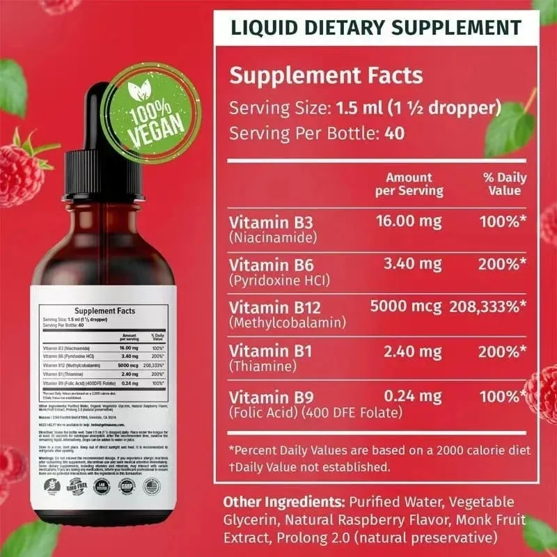 Vitamin B6 Drops Complex B12 B1 Folat Flydende Supplement Support Fordøjelsessystem Drops Flydende Triple Absorption Flydende Drop — image 2