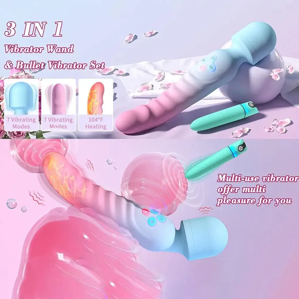 Silikonový vibrátor 3 v 1 Masážní přístroj s kouzelnou hůlkou Multi vibrační režimy Clitoris Stimulátor bodu G Sexuální hračky pro masáž ženské vagíny — image 2