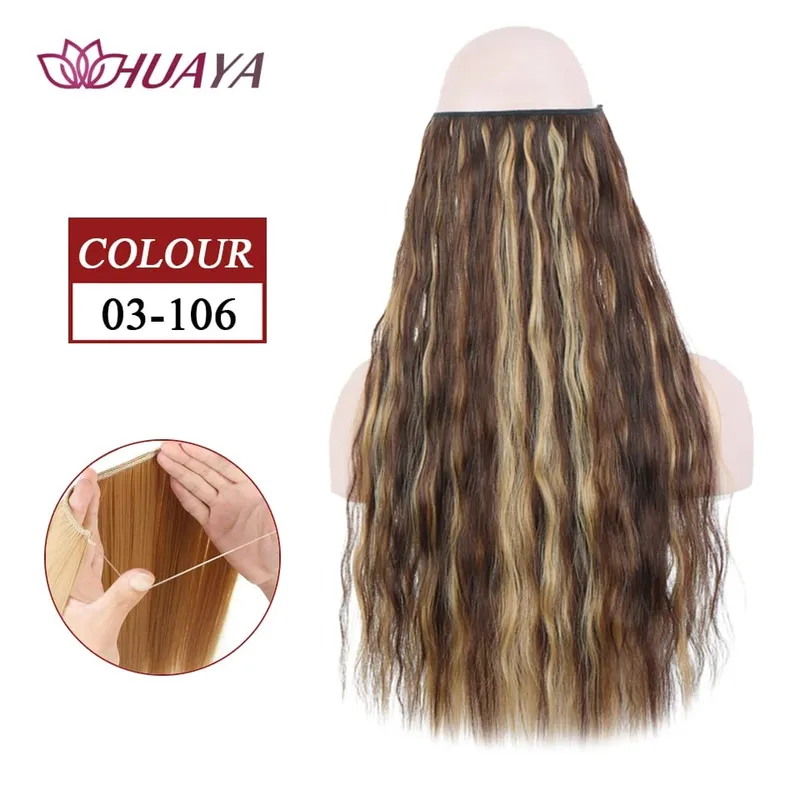 Filo invisibile sintetico lungo rettilineo senza clip nelle estensioni dei capelli Pezzi di capelli finti Linea di pesce segreta Posticci per le donne — image 40