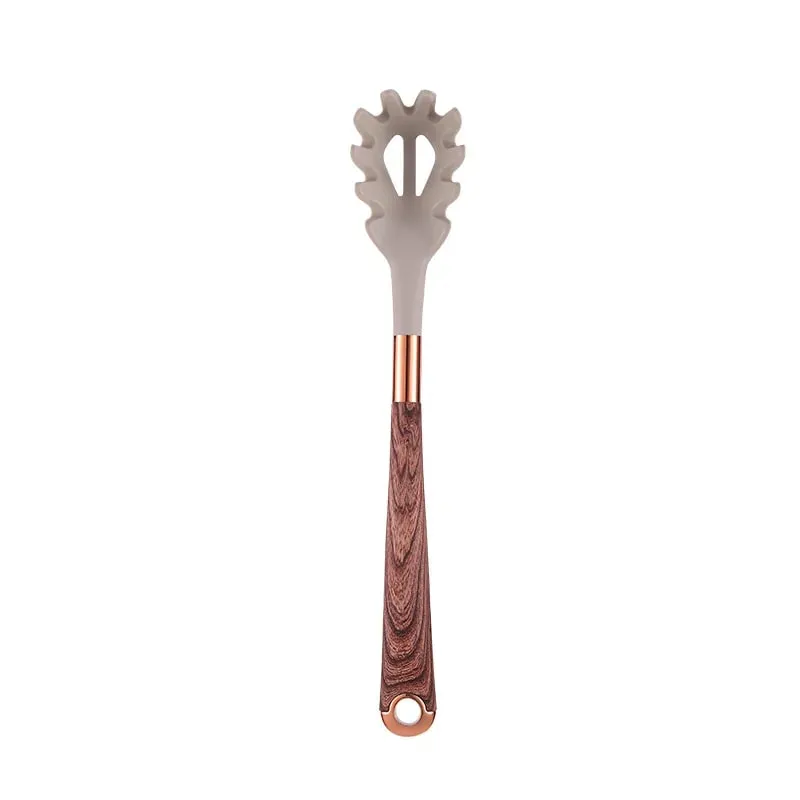 Set Perkakas Dapur Silikon 10 Keping Perkakas Memasak dengan Pemegang Perkakas Pemegang Corak Kayu Alat Memasak Nonstick JT264 — image 16