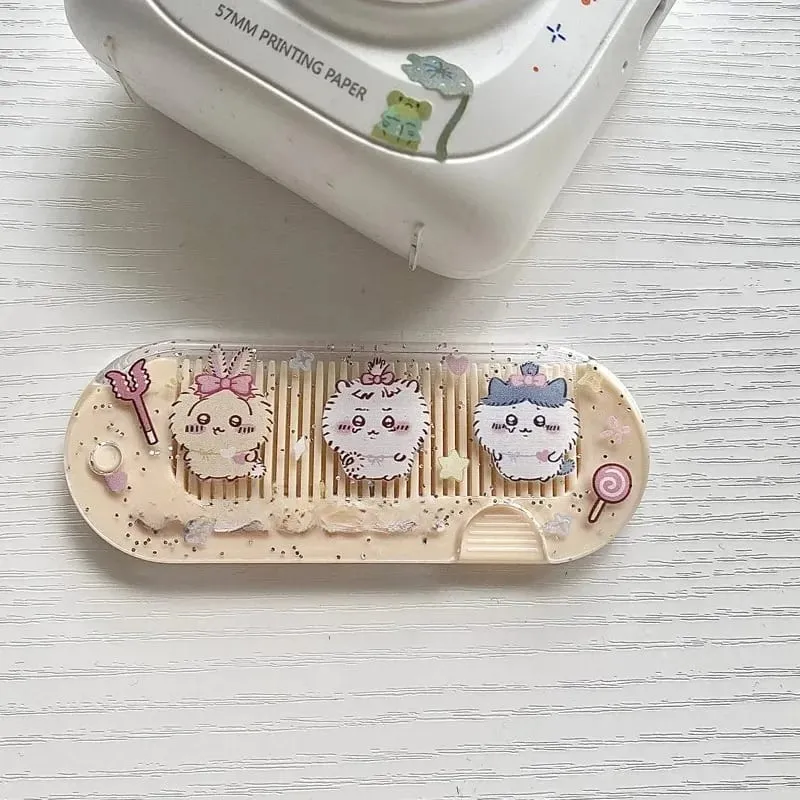 New yiji Cartoon Folding Small Comb Portable Pocket Makeup USAGI うさぎ ハチワレ Hachiware Mini Cute Comb Bangs Comb Gift — image 9