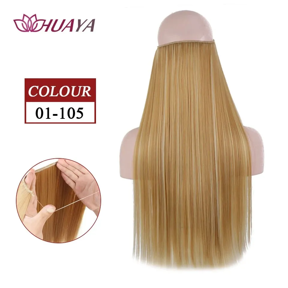 Filo invisibile sintetico lungo rettilineo senza clip nelle estensioni dei capelli Pezzi di capelli finti Linea di pesce segreta Posticci per le donne — image 15