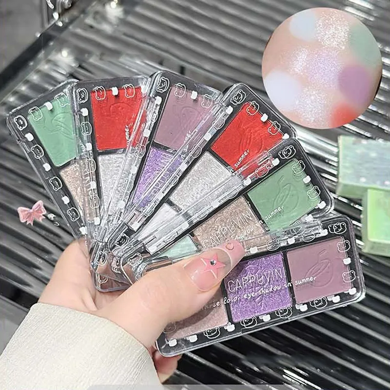 3สีGlitterอายแชโดว์Strip Palette Brighteningกันน้ำGradient Mint-สีเขียวฤดูร้อนโกหกSilkworm Eye Pigmentแต่งหน้า