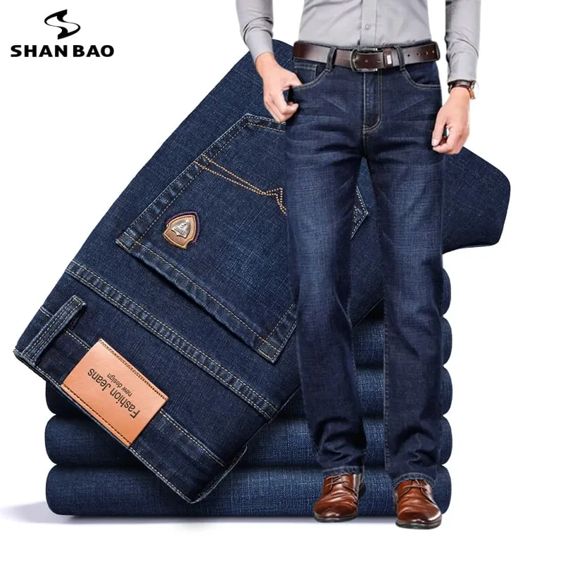 BAO 2026 musim luruh musim bunga dipasang seluar jeans denim regangan lurus lencana gaya klasik belia perniagaan lelaki seluar jeans kasual — image 2