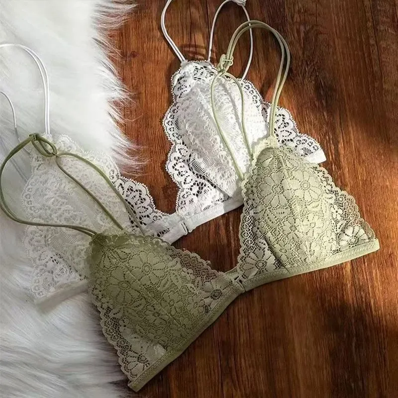 สไตล์ฝรั่งเศสเซ็กซี่ลูกไม้สามเหลี่ยมบาง Bra ปุ่มด้านหน้าผู้หญิงไม่มีแหวนเหล็กไร้สายชุดชั้นในชุดชั้นในที่สวยงามกลับ bra — image 3