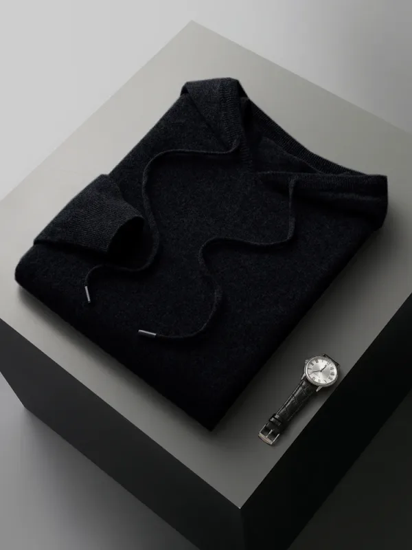 Men's 100% Merino Wool Sweater Hooded Collar Knitted Pullover Sweatshirt Autumn Winter Casual Large Tops Long Sleeved — image 1