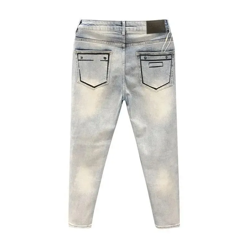 Spring and Autumn Ripped Jeans Men's Slim-fitting Small Feet Light-colored Summer Pants New Designer Kpop Men's Thin Trousers — image 5