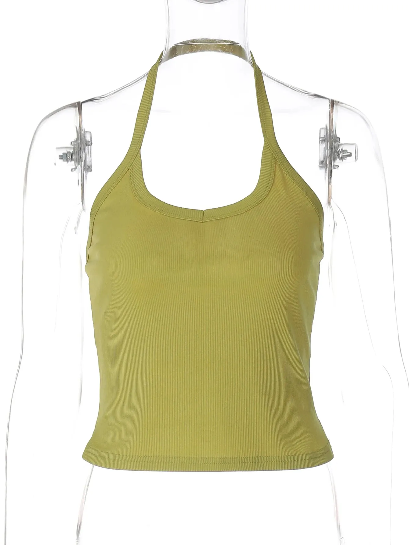 Hugcitar 2026 Yaz Nervürlü Halter Backless Katı Seksi Kırpma Tank Top Rahat Y2K Kadın Giysileri Plaj Tatil Streetwea... — image 7