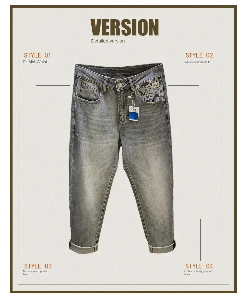 Jeans for men in spring and summer 2025 printed with small feet loose and casual stretch denim long pants — image 8