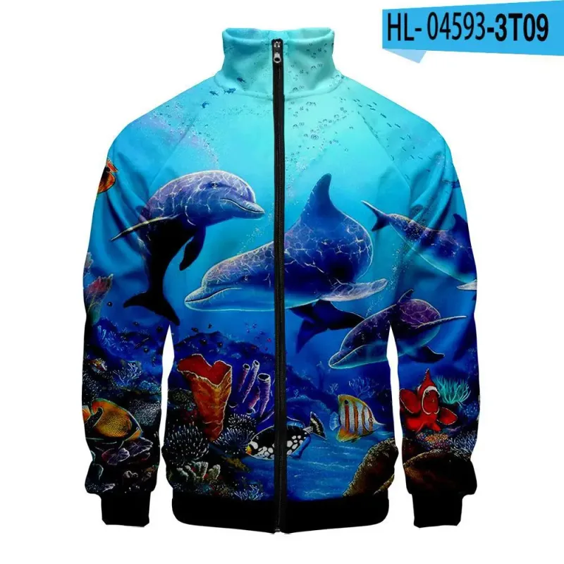Harajuku Popular Novelty dolphin 3D Print Zipper Raglan Jacket Windbreaker Boys/Girls Comfortable Stand Collar Jackets Coats — image 21