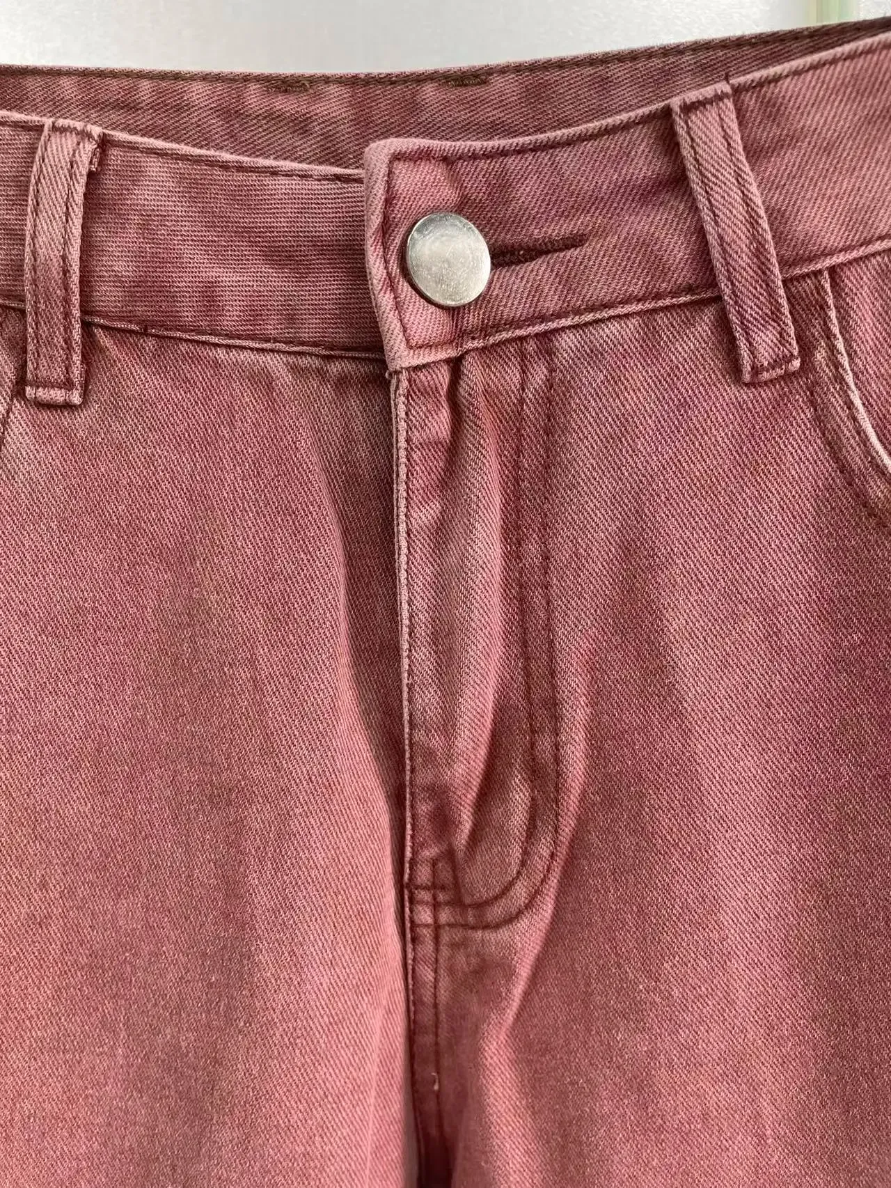 Seluar Jeans Lelaki Merah Jambu Asas Kaki Lurus Seluar Jeans Mid Rise Semua Padanan Semua Musim Seluar Harian Jalanan Untuk Lelaki Muda Keluar Harian — image 4