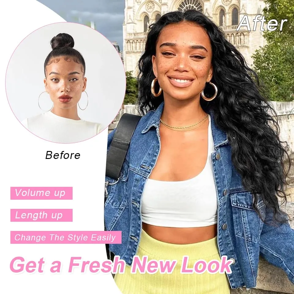 4pcs / set clip dans les extensions de cheveux naturel noir maïs ondulé 20 '' longs bouclés épais postiches synthétiques pour femmes filles fête quotidienne — image 3