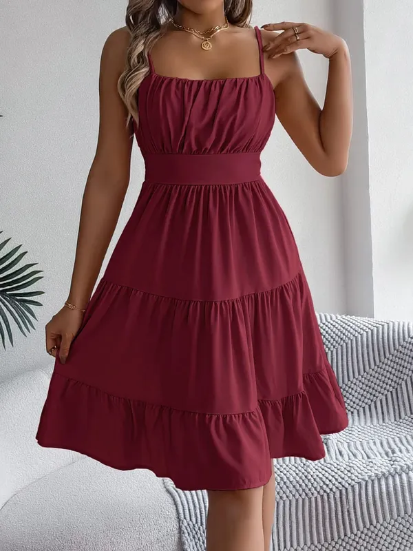 Casual Wakacyjna Potargana Sukienka Camisole Wiosna Lato Damskie Solidne sukienki na 2026 Walentynki Odzież damska Różowy Niebieski — image 9