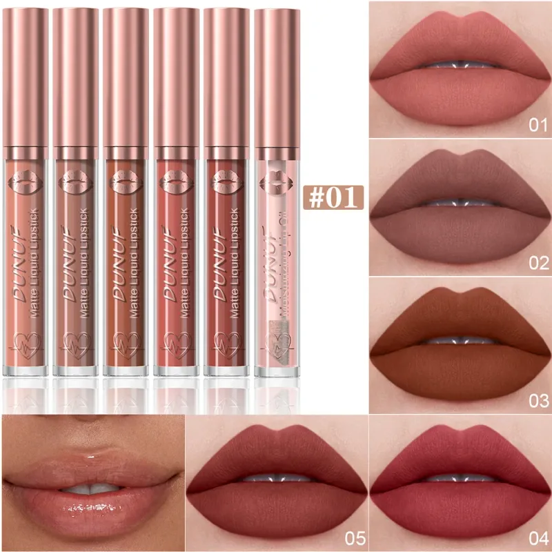 6 ชิ้น Velvet Matte Liquid ลิปสติกชุดกันน้ำ Long Lasting Nude Rose Red Lip Oil สำหรับความชื้นและ Shine