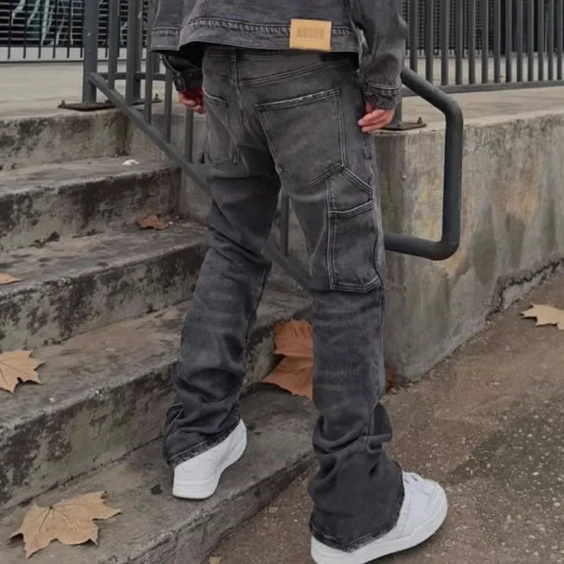 Bootcutกางเกงยีนส์กางเกงยีนส์กางเกงผู้ชายVINTAGEล้างDistressed HighเอวกางเกงCargo Y2k StreetwearทำงานสบายๆSplicedฤดูร้อน 2026 — image 2