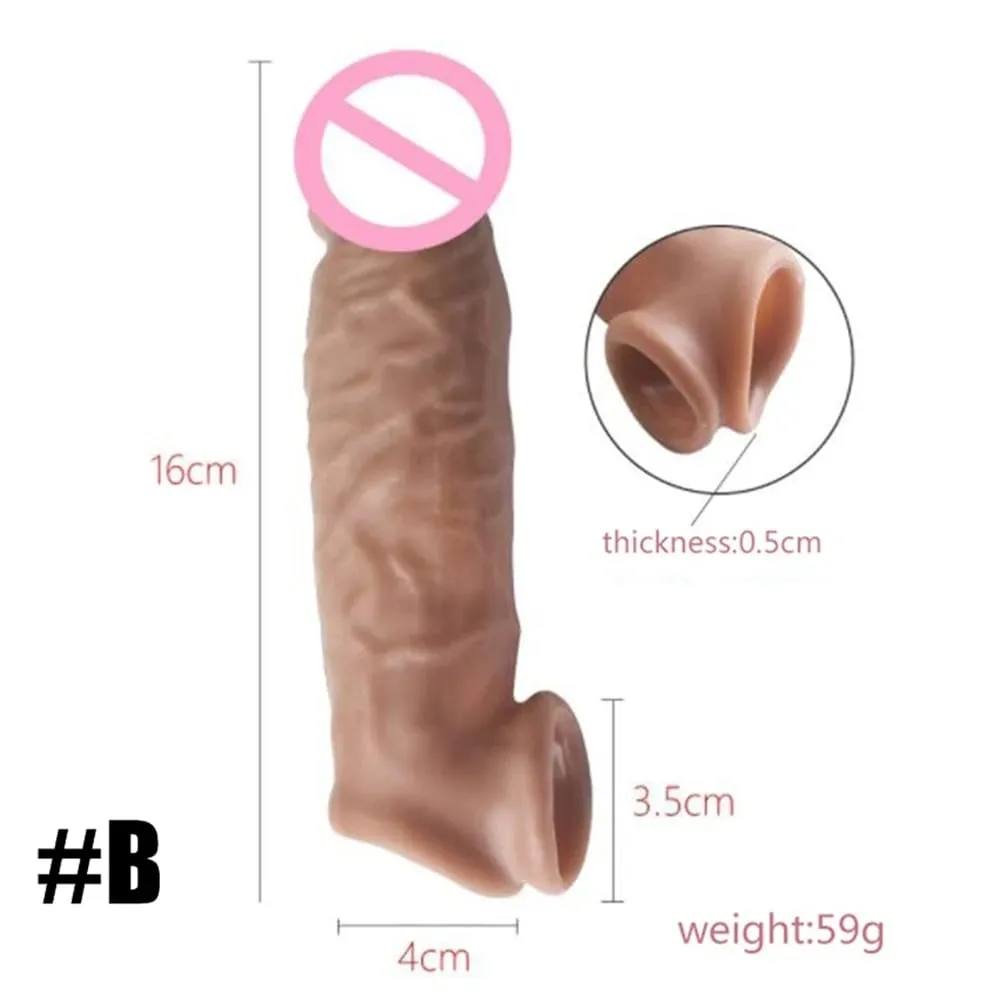 Realistic Penis Extension Cock Sleeve Reusable Silicone Penis Enlarger Delay Condoms For Men Dildo Enhancer Sex Toys Erotic Shop