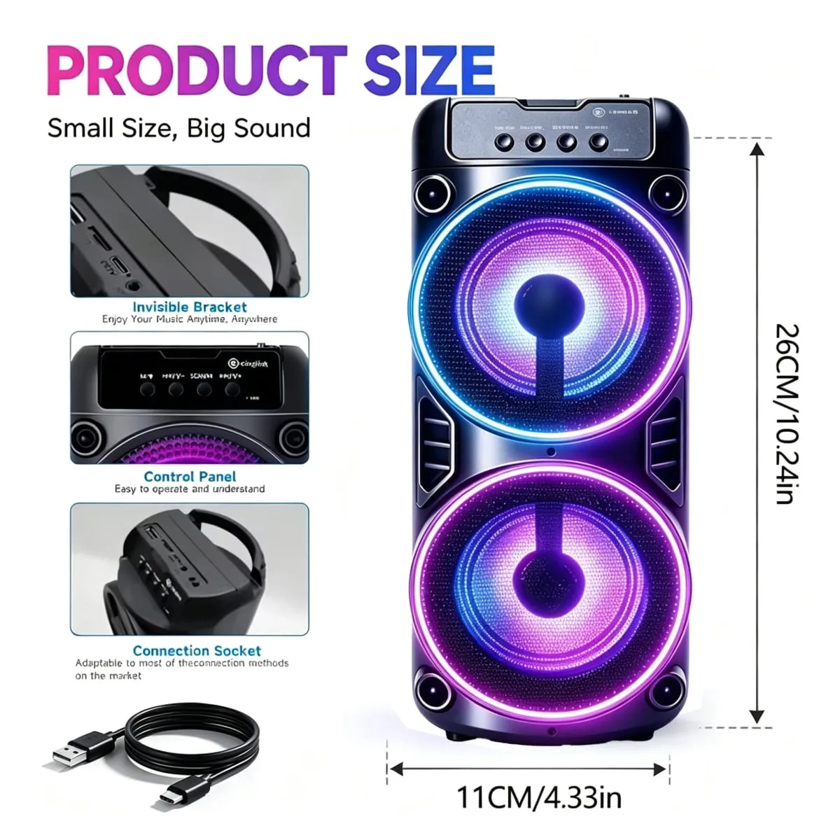 Altoparlante Bluetooth professionale di grandi dimensioni, design portatile con subwoofer JBL Party Box, luci LED compatibili con funzioni BT/USB/TF/AUX/FM/TWS/MIC/EQ Karaoke professionale. Regalo ideale per compleanni, Natale e Capodanno — image 2