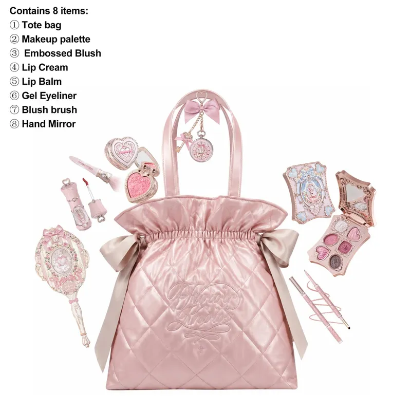 Flower Knows-Bolso de mano con patrón de diamantes, edición limitada, juego de maquillaje, sombra de ojos, corrector, colorete, delineador de ojos, lápiz labial, colección de belleza