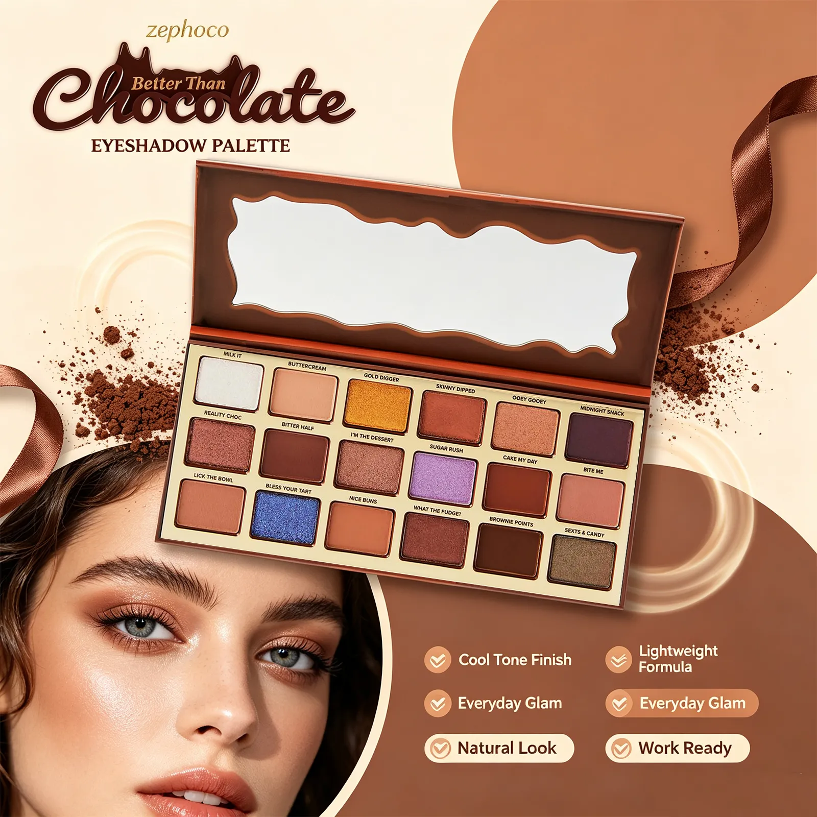 Palette de fards à paupières Style chocolat, 18 couleurs, reflets colorés de la terre, ton froid, pigmenté longue durée, maquillage pour les yeux — image 5