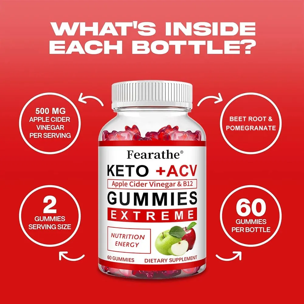 Fearathe Slimming Keto Aceto di mele Gummies Integratore Perdita di peso Riduce l'ansia e lo stress Aumenta il sistema immunitario — image 4