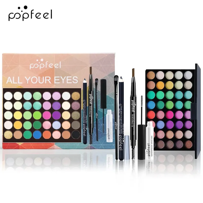 Dárková sada na make-up All-in-One s paletou očních stínů Foundation Lip Gloss štětce na oční linky a další kosmetické dárky