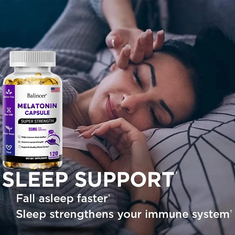 Enthält 35 mg Melatonin-Kapseln – Verbessert Schlaflosigkeit, fördert Schlafqualität und Wachsamkeit und hilft beim tiefen Schlaf. 120 Kapseln — image 2