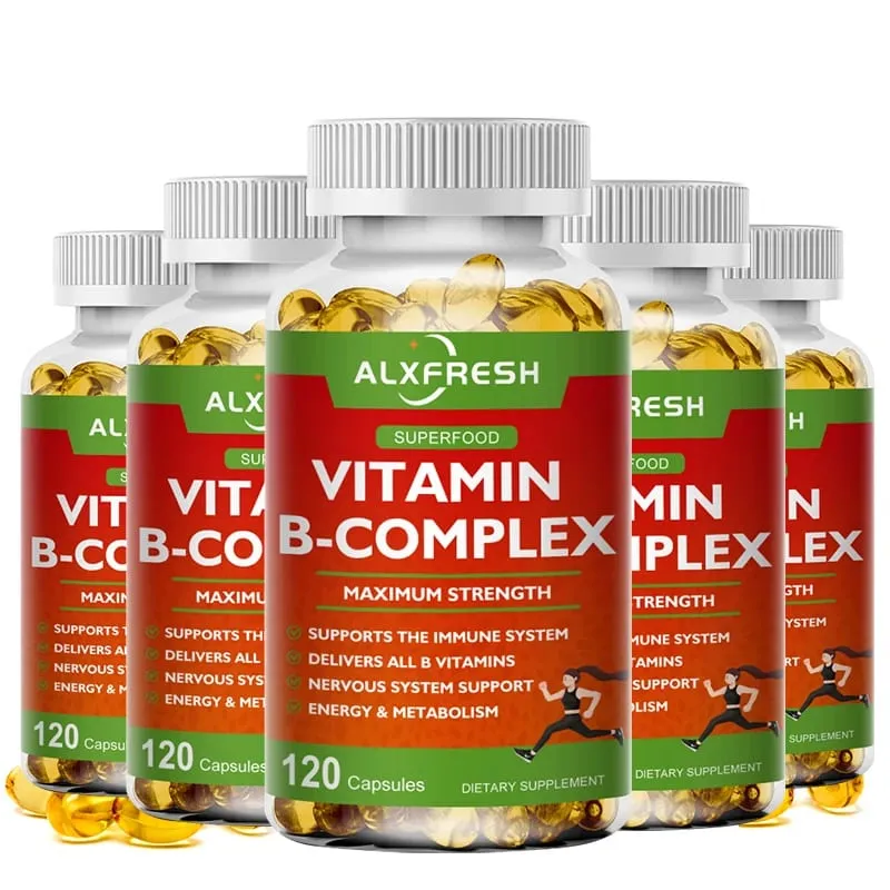 Vitamin B Kompleks Alxfresh dengan Vitamin C - Sokongan Tenaga Kesihatan Imun & Sokongan Sistem Saraf - Kapsul Vegetarian Bukan GMO — image 1