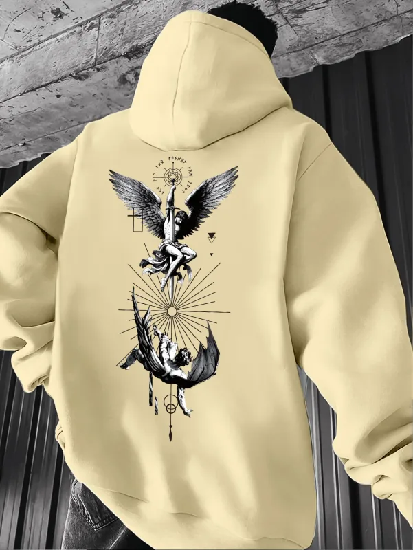 Felpa con cappuccio da uomo con stampa gotica di angeli e tarocchi - Macchina più lunga/stratificazione autunnale (design dei tarocchi vestibilità regolare) - Ideale per eventi a tema e abbigliamento casual con motivi di angeli e tarocchi, comodo tessuto in maglia e versatile stile streetwear — image 5