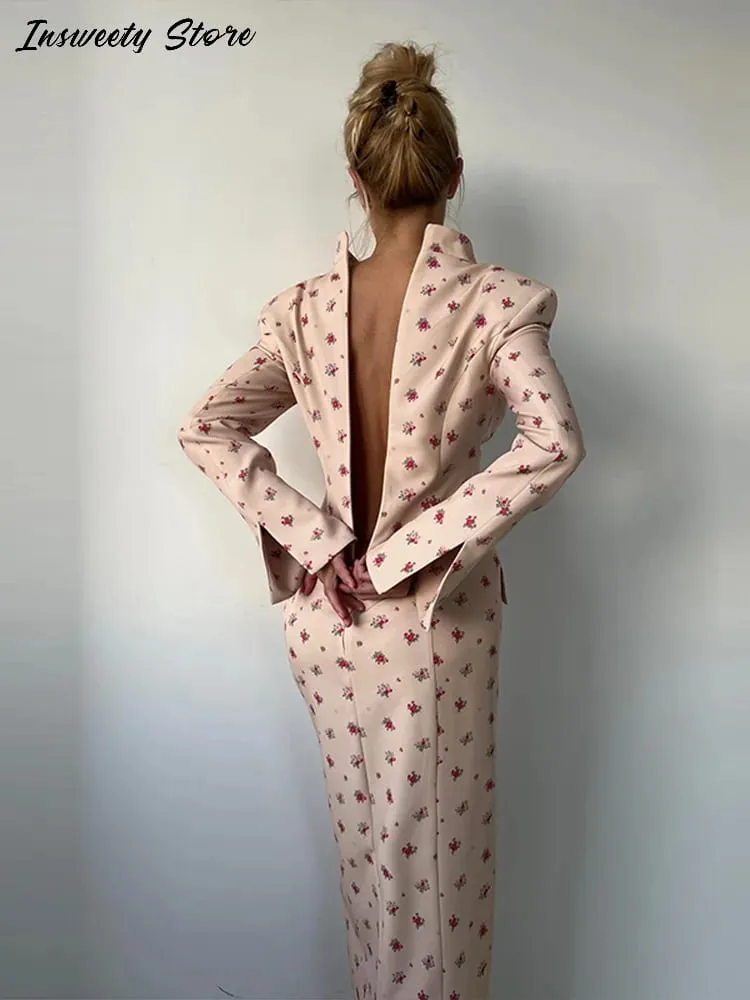 Robe Maxi fendue imprimée élégante pour femmes, Slim avec épaulettes, simple boutonnage, manches longues, nouvelle collection été 2026 — image 4