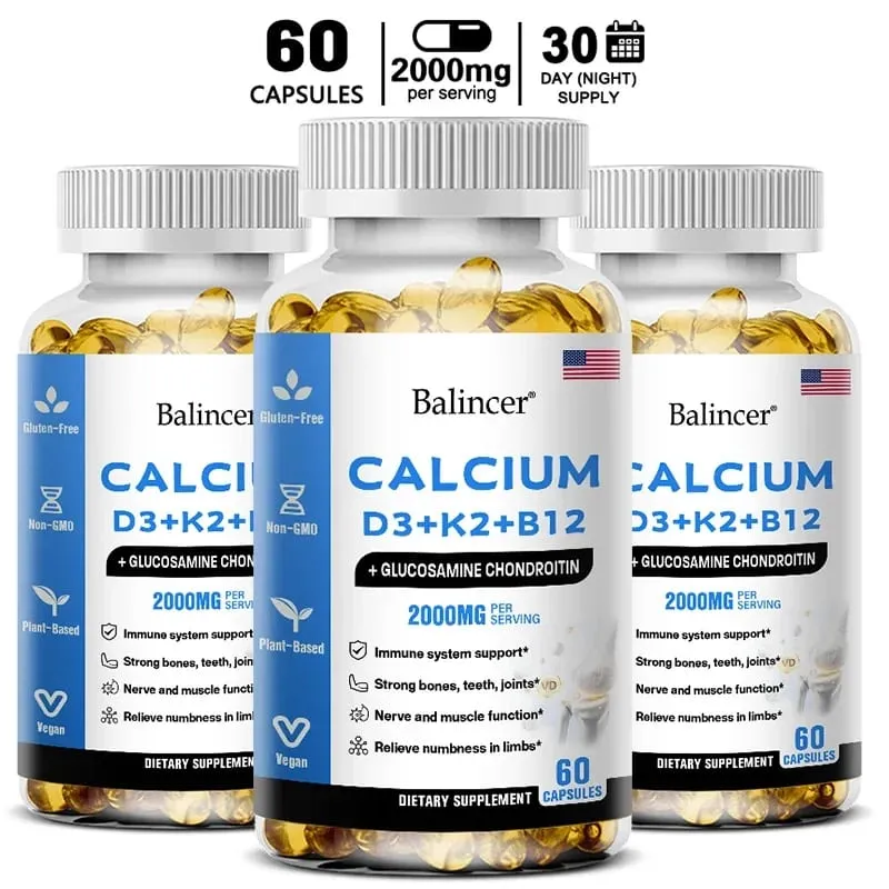 Balincer Vitamin D3+K2+B12 2000mg Capsules for Bone Immune and Calcium Support 120 Capsules Non-GMO — image 8