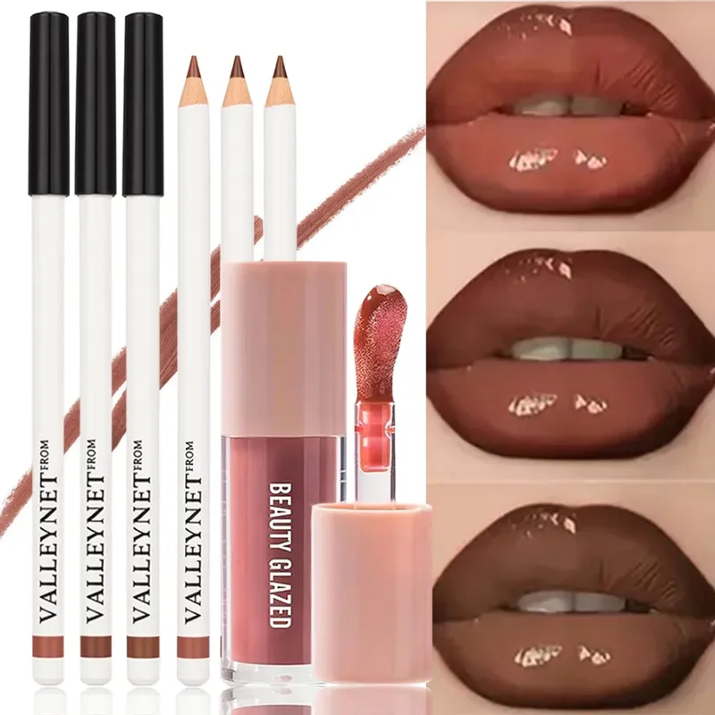 4 keping/set Kombo Bibir: 3 Keping Pelapik Bibir Matte + 1 Minyak Bibir Matte Kalis Air Baldu Tahan Lama Sesuai untuk Solekan Setiap Hari — image 2