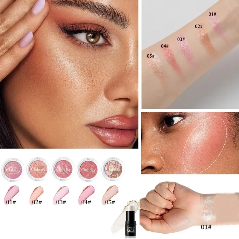 Ensemble combiné fard à joues et reflets, finition rosée lumineuse, couleur modulable, tenue longue durée pour un maquillage naturel et éclatant du visage — image 4