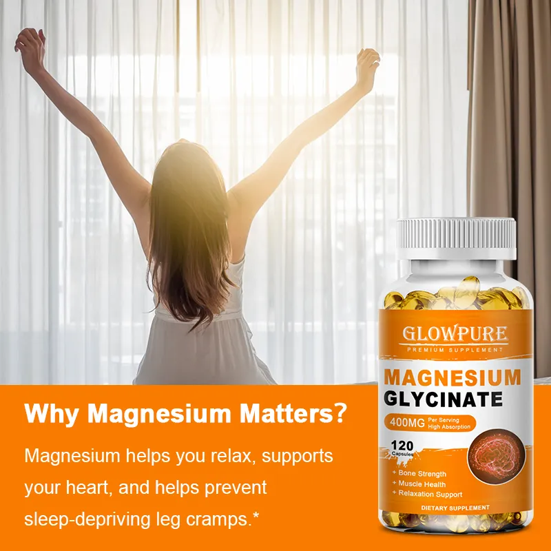 Magnesium Glycinate 400mg for Sleep Brain Nervous System Bone Muscle Relieve Anxiety Heart Health Stress & Anxiety Relief