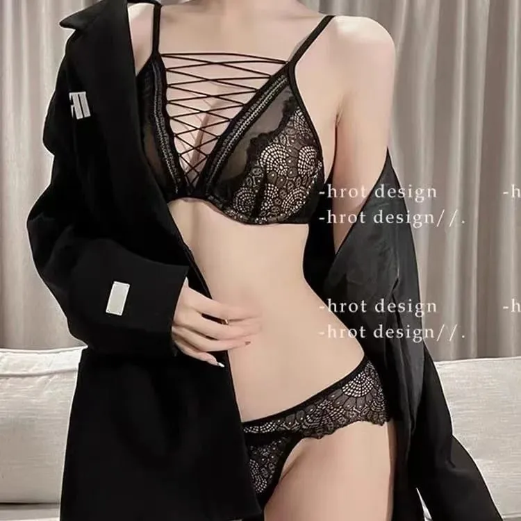 ภาษาฝรั่งเศสคำเซ็กซี่ชุดชั้นในชุด Underwire Push Up Bra สำหรับหน้าอกขนาดเล็กลึกรวบรวม Lace Up Cutout Pure Look CA MOYISU เซ็กซี่ Tushy — image 10