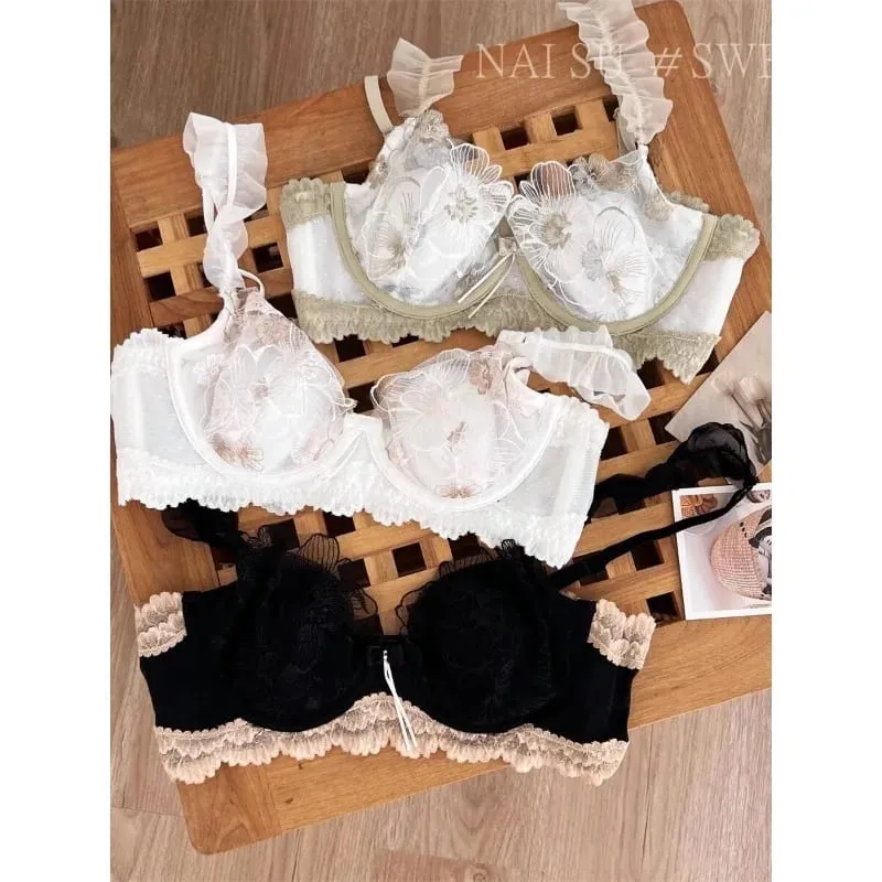 Pure Desire Minimizer BH Kanin Ørekop Ultratynd Støtte til Stor Buste Retro Broderet Blonde Lingeri Sæt Kvinder S-XL MOYISU — image 5